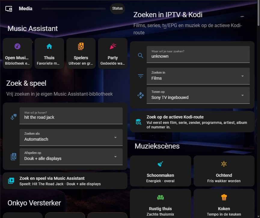 Echte Home Assistant-mediabediening met Music Assistant en Kodi
