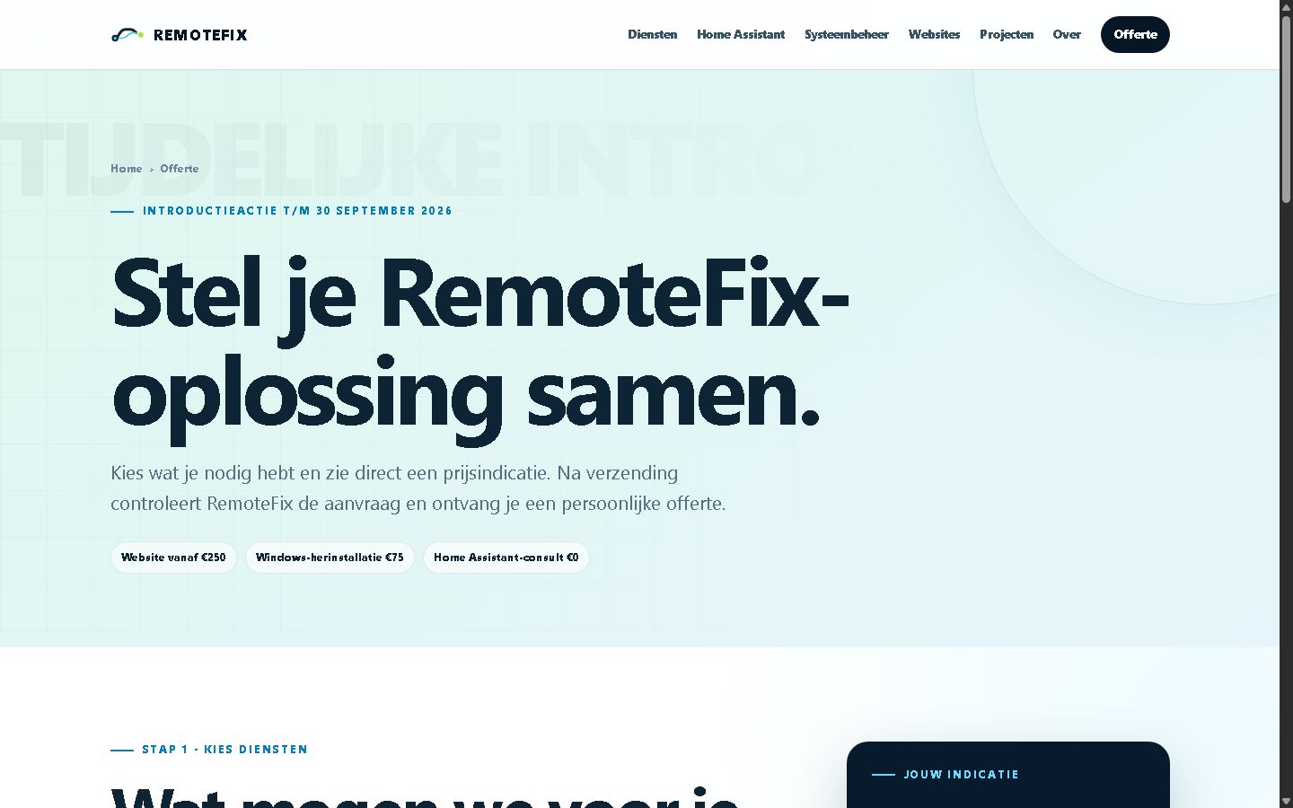 Interactieve RemoteFix offertepagina met producten en prijzen